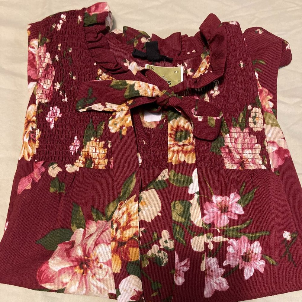 Mine Brand Maroon Floral Print Womens Size Small Blouse Shirt Brand New